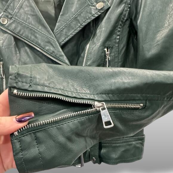 CiSono by Cavalini Green Vegan Leather Moto Jacket Medium Hunter Green Jacket - Picture 4 of 16